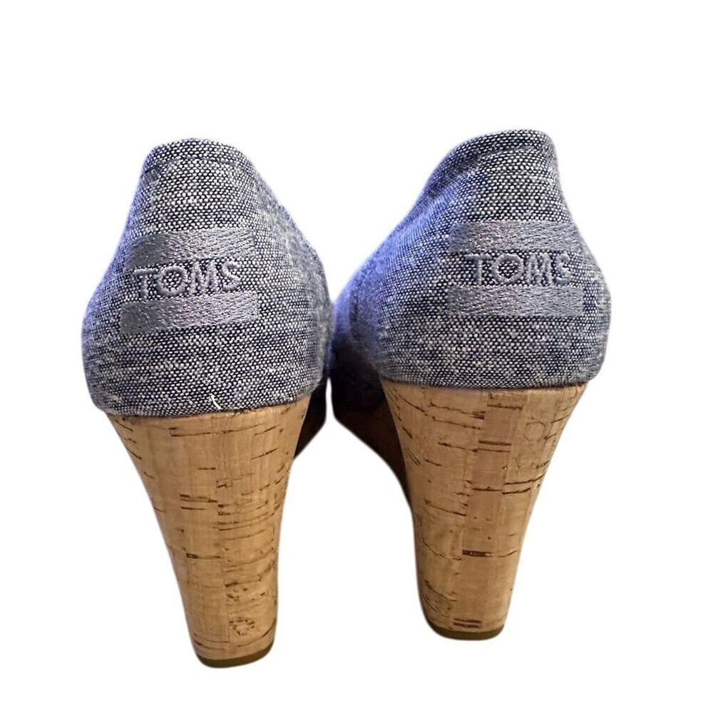 TOMS Women's Blue Chambray Wedge Slip-On Peep Toe Heels Casual size 6 - Picture 8 of 13